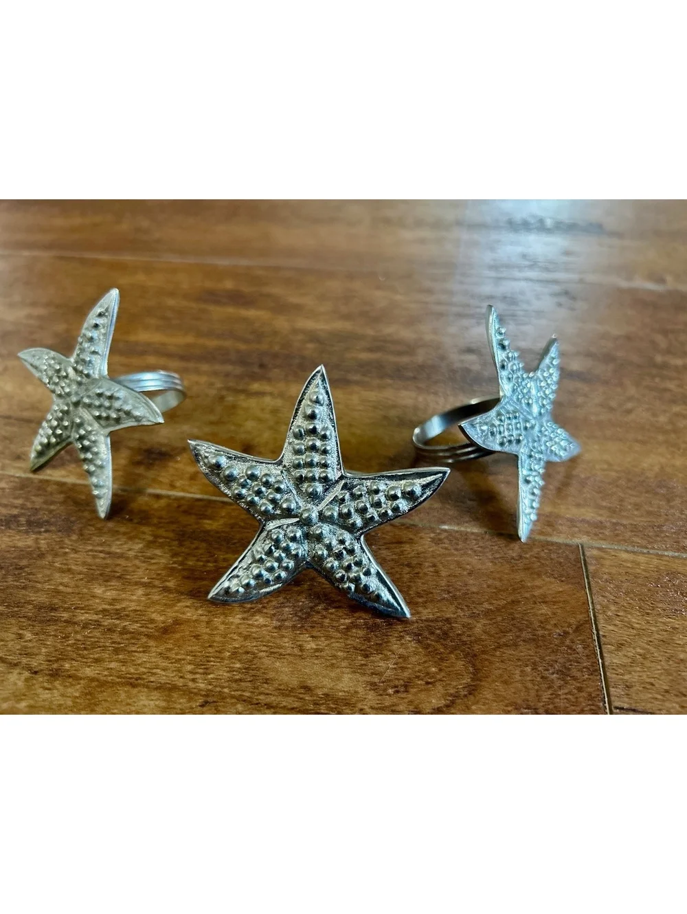 Set of Three Silver Starfish Napkin Rings